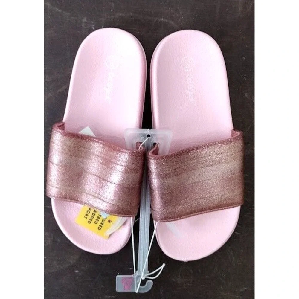 Cat Jack Kids Girls Pink Glitter Slides Sandals‎ Size M 2/3